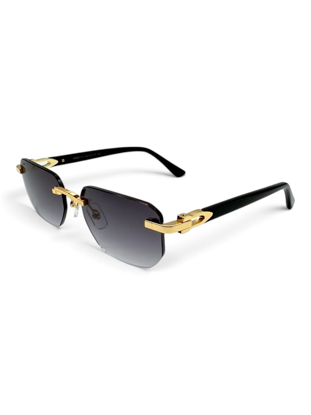 Cartier Black and Gold Rimless Sunglasses with Grey Gradient Lenses